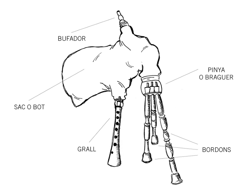 Parts del sac de gemecs. Il·lustració d'Àngels Figuerola. Font: Requetetxec